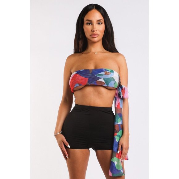 Women's Multiway Retro Paisley Printed Crop Halter Wrap Top One Size Cross Neck - Picture 6 of 10